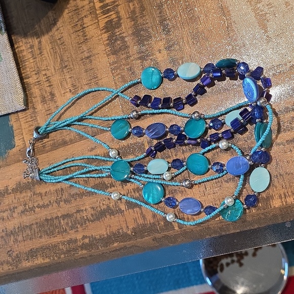 Turquoise and Navy Beaded Necklace - Picture 4 of 4